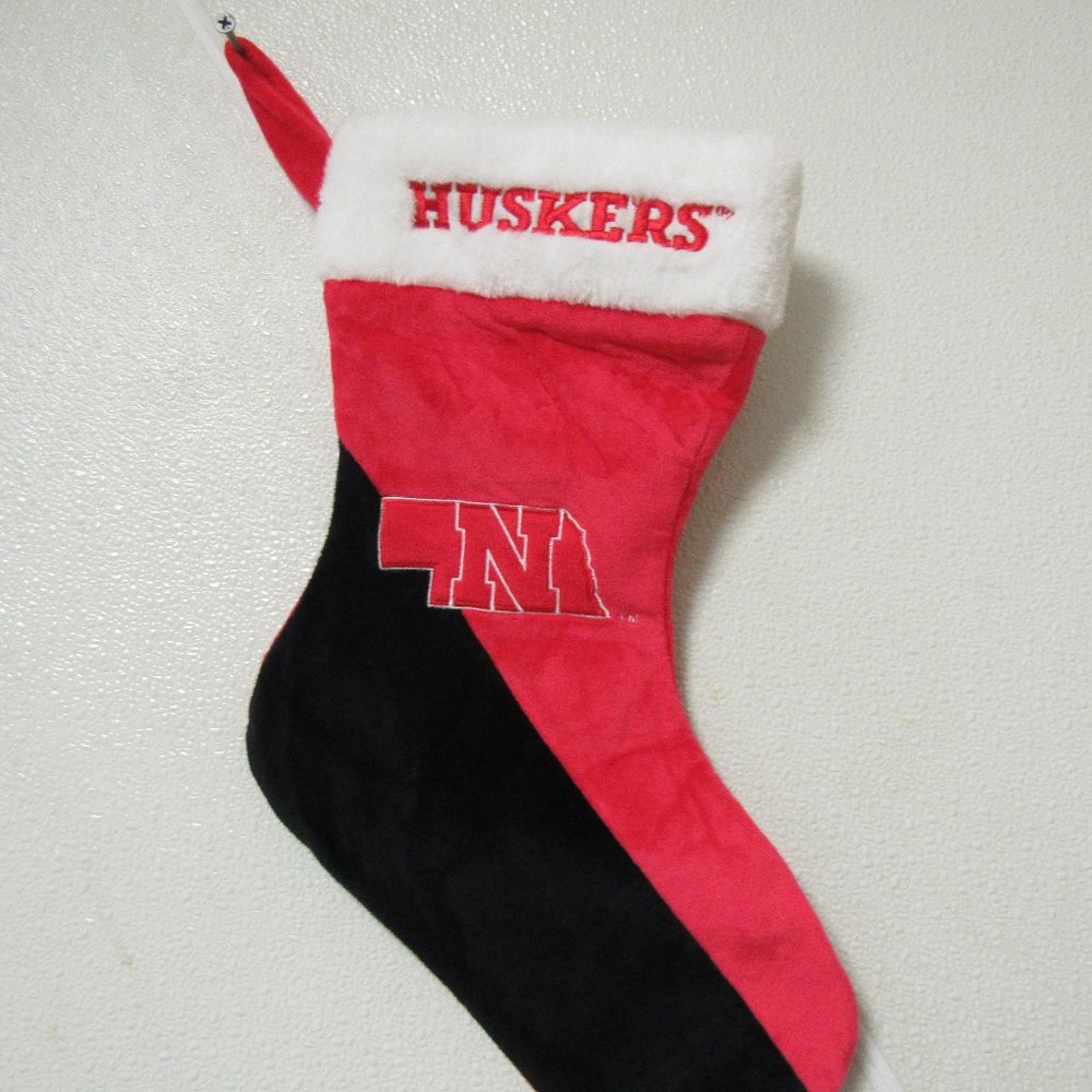 NCAA Nebraska Cornhuskers Logo Embroidered on 18" Red/Black Christmas Stocking